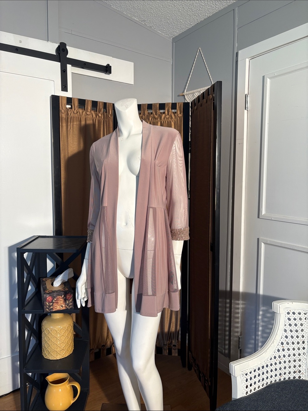 R&M Richards Dusty Rose Sheer Duster Blazer
